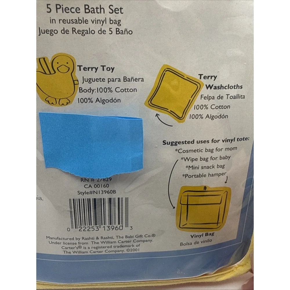 Vintage Carters Baby Bath Set Toy Squishy Terrycloth And Three Washcloths 2001